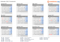 Kalender 2017 mit Ferien und Feiertagen Frankreich