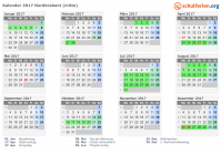 Kalender 2017 mit Ferien und Feiertagen Nordbrabant (mitte)