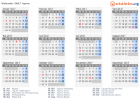 Kalender 2017 mit Ferien und Feiertagen Japan