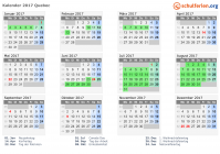 Kalender 2017 mit Ferien und Feiertagen Quebec