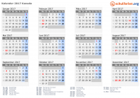 Kalender 2017 mit Ferien und Feiertagen Kanada