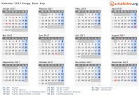 Kalender 2017 mit Ferien und Feiertagen Kongo, Dem. Rep.