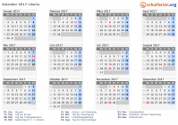 Kalender 2017 mit Ferien und Feiertagen Liberia