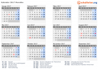 Kalender 2017 mit Ferien und Feiertagen Marokko