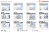 Kalender 2017 mit Ferien und Feiertagen Mongolei