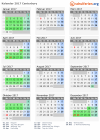 Kalender 2017 mit Ferien und Feiertagen Canterbury