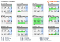 Kalender 2017 mit Ferien und Feiertagen Hordaland