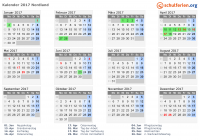 Kalender 2017 mit Ferien und Feiertagen Nordland