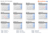 Kalender 2017 mit Ferien und Feiertagen Norwegen