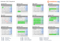 Kalender 2017 mit Ferien und Feiertagen Rogaland