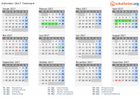 Kalender 2017 mit Ferien und Feiertagen Telemark