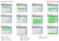 Kalender 2017 mit Ferien und Feiertagen Kärnten