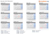 Kalender 2017 mit Ferien und Feiertagen Österreich