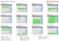 Kalender 2017 mit Ferien und Feiertagen Vorarlberg