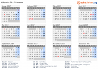Kalender 2017 mit Ferien und Feiertagen Panama