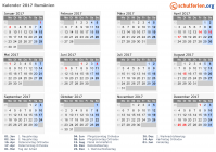 Kalender 2017 mit Ferien und Feiertagen Rumänien