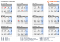 Kalender 2017 mit Ferien und Feiertagen Russland