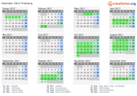 Kalender 2017 mit Ferien und Feiertagen Freiburg