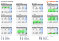 Kalender 2017 mit Ferien und Feiertagen Zürich