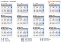 Kalender 2017 mit Ferien und Feiertagen Seychellen