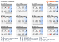 Kalender 2017 mit Ferien und Feiertagen Slowakei