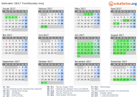 Kalender 2017 mit Ferien und Feiertagen Trenčiansky kraj