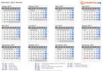 Kalender 2017 mit Ferien und Feiertagen Melnik
