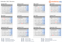 Kalender 2017 mit Ferien und Feiertagen Ukraine