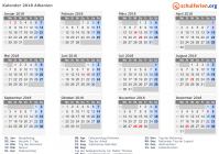 Kalender 2018 mit Ferien und Feiertagen Albanien