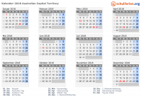 Kalender 2018 mit Ferien und Feiertagen Australisches Hauptstadtterritorium