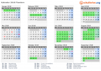 Kalender 2018 mit Ferien und Feiertagen Flandern