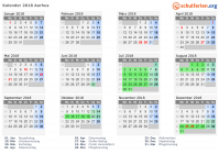 Kalender 2018 mit Ferien und Feiertagen Aarhus