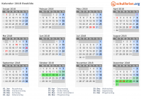 Kalender 2018 mit Ferien und Feiertagen Roskilde