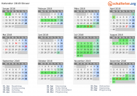 Kalender 2018 mit Ferien und Feiertagen Struer