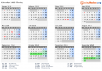 Kalender 2018 mit Ferien und Feiertagen Tårnby