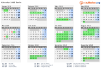 Kalender 2018 mit Ferien und Feiertagen Berlin