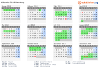 Kalender 2018 mit Ferien und Feiertagen Hamburg