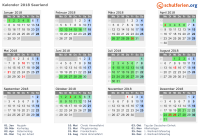 Kalender 2018 mit Ferien und Feiertagen Saarland