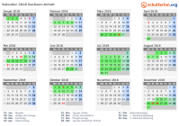 Kalender 2018 mit Ferien und Feiertagen Sachsen-Anhalt