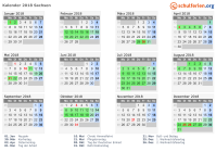 Kalender 2018 mit Ferien und Feiertagen Sachsen