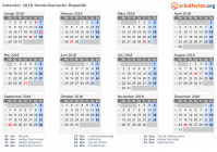 Kalender 2018 mit Ferien und Feiertagen Dominikanische Republik