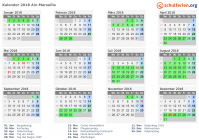 Kalender 2018 mit Ferien und Feiertagen Aix-Marseille