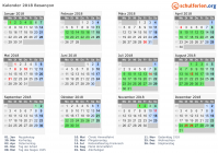 Kalender 2018 mit Ferien und Feiertagen Besançon