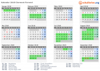 Kalender 2018 mit Ferien und Feiertagen Clermont-Ferrand
