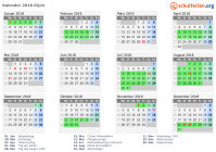 Kalender 2018 mit Ferien und Feiertagen Dijon