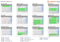 Kalender 2018 mit Ferien und Feiertagen Lyon