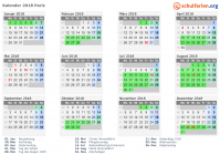 Kalender 2018 mit Ferien und Feiertagen Paris