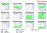 Kalender 2018 mit Ferien und Feiertagen Poitiers