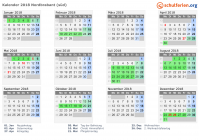 Kalender 2018 mit Ferien und Feiertagen Nordbrabant (süd)