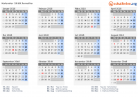 Kalender 2018 mit Ferien und Feiertagen Jamaika